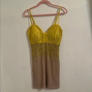 Hot Miami Styles Yellow and Gold Mini Dress
